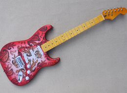 Red Electric Guitar with Flower Pattern SSS Pickups Yellow Maple Fretboard Can be Customised as Request