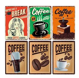 Coffee Bar Decoration Tin Signs Retro Metal Plaque Cafe Vintage Decorative Plate Home Decor 30X20cm W03