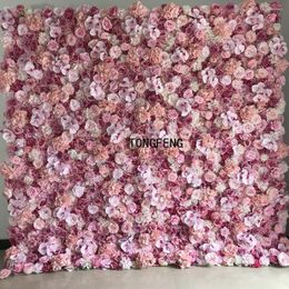 Decorative Flowers TONGFENG Pink Fleurs Artificielles Silk Rose Orchid Peony 5D Roll Up Flower Wall Panel Wedding Party Backdrop Decoration