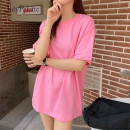 Women's T-Shirt JulyPalette Candy Colour Short Sleeve T-shirt Women Summer Basic All-match Loose Cotton Top Pink Blue Female Oversize Tshirt 230317