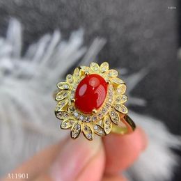 Cluster Rings KJJEAXCMY Boutique Jewelry 925 Silver-inlaid Natural Red Coral Ruby Girl Ring Support Detection