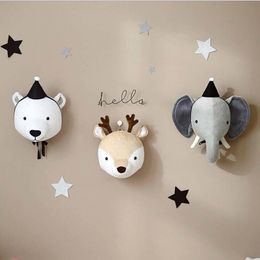 Wall Decor Kids Room Plush Toys 3D Animal Heads Decoration Elephant Deer Unicorn Wall Hanging Decor For Baby Girls Nursery Room Decoration 230317