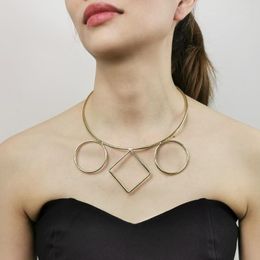 Choker Fashion Gold Colour Torques Bib Collar Necklaces Statement Punk Metal Geometric For Women Party Jewellery Trendy