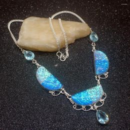 Pendant Necklaces Elegant Fashion Dichroic Glass BlueTopaz Gifts Silver Colour Women Necklace Chain 20 Inch HD600