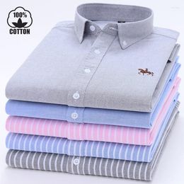 Men's Casual Shirts 6XL Cotton Oxford Men's For Man Long Sleeve Dress Shirt Men Embroidered Without Pocket Button Social Clothing