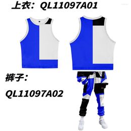 Women's Tanks 2023 Women Blue Patchwork Print Crop Tops Summer Harajuku Sleeveless Tank Sexy Vest And Pant Set