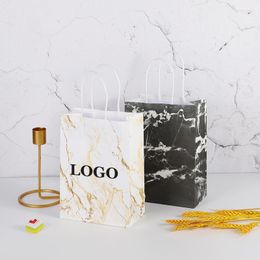 Gift Wrap 10 Pcs Custom Logo Valentines Day Kraft Paper Bag For Small Business Wedding Gitfs Personization Marble 2023