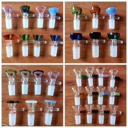 Latest Colorful More Styles Smoking Thick Glass Handle 14MM 18MM Male Joint Replacement Bowls Herb Tobacco Oil Filter WaterPipe Bong Hookah Down Stem Holder DHL