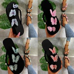 Slippers Women Summer Flip-flops 2023 Butterfly Beach Sandals Platfrom Pearl Plus Size 35-43 Solid Colour For