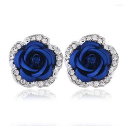 Backs Earrings 2023 Summer Fashion Luxury Rose Flower Rhinestones Clip Personality Metal Petals Women Charm Jewellery