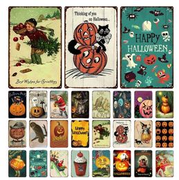 Happy Halloween Party Poster Metal Tin Signs Pumpkin Wall Sticker Art Print Kraft House Pub Bar Club Living Room Home Decor 30X20cm W03