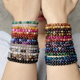 Strand Beaded Strands Multicolor 6mm Beads Agates Bracelet Natural Stone Braided Bracelets For Women Men Adjustable Rope Fire Vein Jewellery