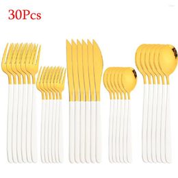 Dinnerware Sets 30pcs White Gold French Royal Set Knife Fork Spoon Cutlery Silverware Stainless Steel Dishwasher Safe Tableware