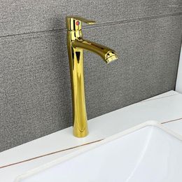 Bathroom Sink Faucets SKOWLL Faucet Deck Mount Single Hole Vessel Handle Cold Water Only Gold