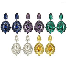 Dangle Earrings 5 Colors Luxury Big Flower Drop Earring Wedding Inlay Crystal Rhinestone Long For Women Bridal Female Jewelry