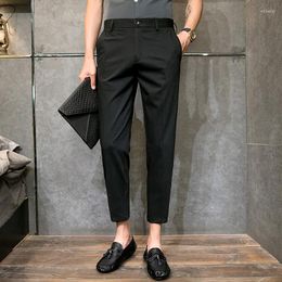 Men's Suits Summer Brand Cotton Straight Pants Classic Pocket Business Casual Men Slim Nine Points 2023 Refined Fashion City Men's Wear
