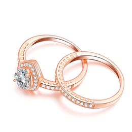 Luxury Real Oval brilliant-Cut diamond Wedding couple Ring Set For Women Engagement Band 18K rose gold filled Eternity Jewellery Zirconia