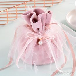 Gift Wrap 10/20pcs Luxury Drawstring Velvet Bags With Gauze&Pearl Jewellery Pouches Christmas Decor Wedding Favour Wrapping