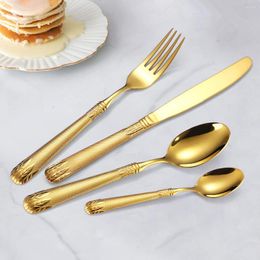 Dinnerware Sets Thicken Handle Steak Knife Fork Stainless Steel Retro Wheat Ears Relief Tableware Dessert Spoon Teaspoon Western Luxury