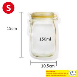 300pcslot Wholesale Mason Jar Shaped Food Container Plastic Bag Clear Mason Bottle Modeling Zippers Storage Snacks Plastic Box