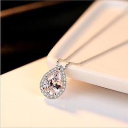 Pendant Necklaces Female Luxury Crystal Big Water Drop Pendants Vintage Silver Color Chain Necklace Fashion Wedding For Women