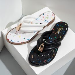 Fashion flowers Printed Slippers Women's Summer 2024 leather lock Wearing Light Women Leisure Beach Holiday Lazy Sandals thong flip flops Slide Women shoes