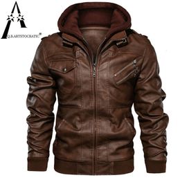 Men's Jackets autumn winter men's leather motorcycle jacket PU Vintage hooded Outwear warm baseball Streetwear Euro Size man coat 230317