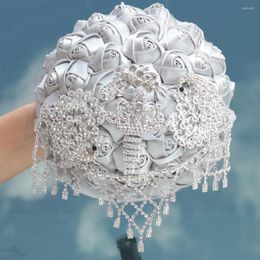 Wedding Flowers Luxury Bouquet For Bride And Bridesmaid Silver Handmade Flower Marriage Party Decoration Rhinestone Pearl Accessories