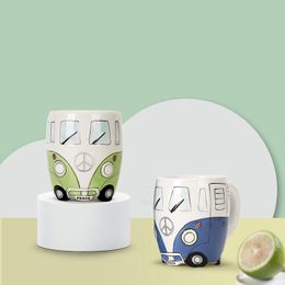 Mugs Creative Hand Painting Double Bus Mug Cartoon Ceramic Milk Tea Water Coffee Home Office School Drinkware Cup Novetly GiftsMugs