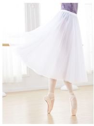Stage Wear Long Soft Tulle Skirt Adult Female Ballet Dance Practise Half Dress White Black Costume Women's Dancewear S22009