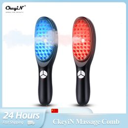 Hair Brushes CkeyiN Electric Massage Comb Blue Red Light Therapy Vibration Scalp Brush Negative Ion Spray Growth r 230317