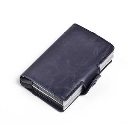 Wallets Men Double Aluminium Leather Credit Card Holder RFID Metal Wallet Automatic Pop Up Antitheft Women Purse Business ID CardholderL230303