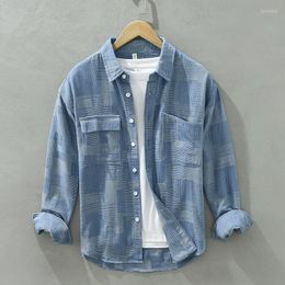 Men's Casual Shirts Japanese Patch Long-sleeved Shirt Men's Fashion Personality Loose Literary Pocket 2023 Spring Autumn Denim Jacket
