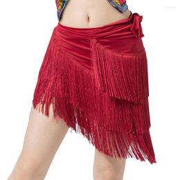 Stage Wear Latin Dance One Piece Hip Wrap Costume Accessories Elastic Scarf Belt Stretch Mini Skirts Fringes