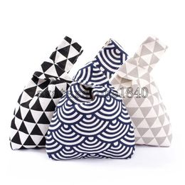 Japanese Cotton Linen Knot Wrist Bag Women Portable Simple Handle Purse Handbags Shopping Bag Phone Key Card Storage Pouch