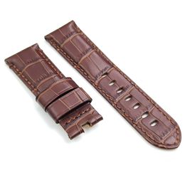 24mm - 22mm Brown Red Crocodile Grain Calf Leather Band Folding Deployment Clasp Strap For PAM PAM111 Wirst Watch