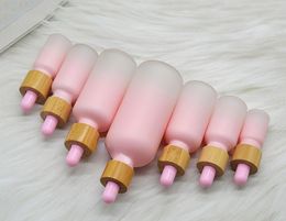 Classic Frosted Glass Dropper Bottle Pipette Drip Pink Color With Bamboo Cap 1oz Essential Oil Bottle Packing Case 5ml 10ml 20ml 30ml 50ml 100ml