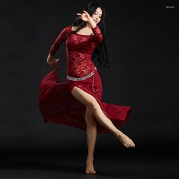 Stage Wear One-piece Dress Belly Dance Clothing Women Sexy Outfits Dresses Floral Lace Bellydance Costume