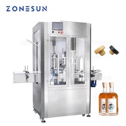 ZONESUN Custom Full Automatic Wooden Cork Pressing Machine Glass Wine Bottle Capping Machine With Dust Cover