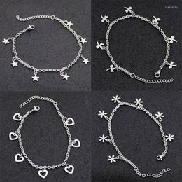 Anklets Allergy Free Stainless Steel Ankle Bracelet For Women Pentacle Love Heart Charm On Leg Girls Foot Chains Anklet Jewellery Seau22