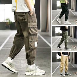 Men's Pants Cargo Summer Thin Korean Fashion Ankle Banded Loose Viscose Fiber Ankle-Length Casual Harem Black1