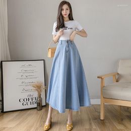 Skirts Denim Skirt Women Spring Summer 2023Fashion Casual Empire Waist All-match Jeans Slim Long A-Line Umbrella Hem Female