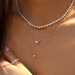 Chains Drop Ship Hip Hop Women Lady Necklace Paved 5a Heart Cz Tennis Choker Gold Rose Silver Color For Party Wedding Jewelry