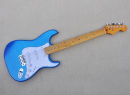 6 Strings Metal Blue Electric Guitar with SSS Pickups Yellow Maple Fretboard Can be Customised