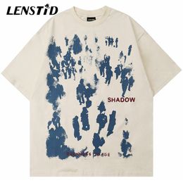 Men's T-Shirts LENSTID Summer Men Short Sleeve Tshirts Hip Hop People Shadow Print T Shirts Streetwear Harajuku Casual Cotton Loose Tops Tees 230317