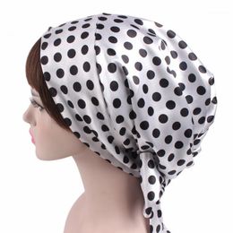 Towel Soft Women Satin Print Ribbon Bow Turban Cap Sleeping Shower Silk Long Hair Care Bonnet Headwrap Hat Accessories1