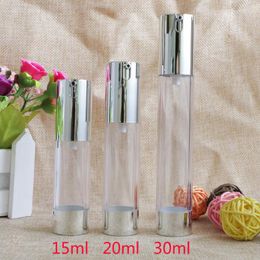 Storage Bottles 15ml 20ml30ml Empty Airless Pump Packaging Silver Transparent Travel Vacuum Cosmetic Containers Plastic Bottle 10pcs/lot