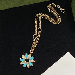 Sapphire Flower Pendant Necklaces Part Diamonds Petal Necklaces Women Hollow Adjustable Necklace