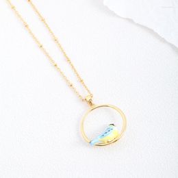 Pendant Necklaces European And American Jewelry Fashion Personality Hand-painted Enamel Color Glaze Three-dimensional Blue Tit Bird Ring