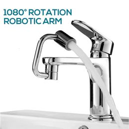 Other Bath Toilet Supplies 1080 Degree Rotating Faucet Extender Metal U Shaped Robotic Arm Universal Dual Model Splashproof Filter Faucet Home Bathroom 230316